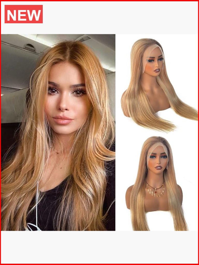 Straight Highlight Lace Front Human Hair Wig, Pre Plucked With Bleach Knots,
